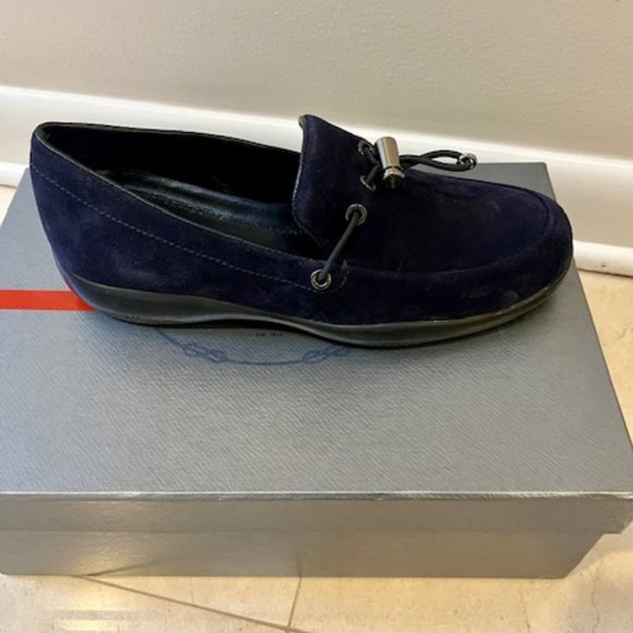 PRADA CALZATURE DONNA NAVY SUEDE TOGGLE LOAFERS DRIVERS SIZE 36 BRAND NEW - Picture 8 of 12